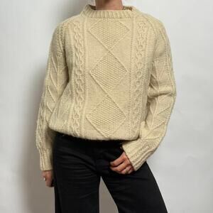 Vintage Irish Fisherman Cable-knit Cardigan- cream